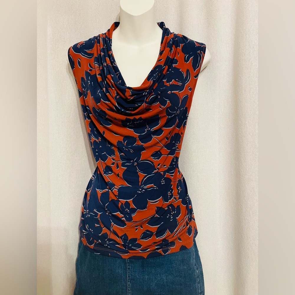TAHARI Sleeveless Top, Medium, Orange and Blue